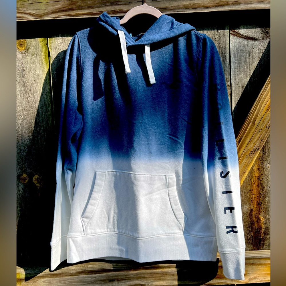 Mens Medium Hollister Blue and White Ombre Hoodie